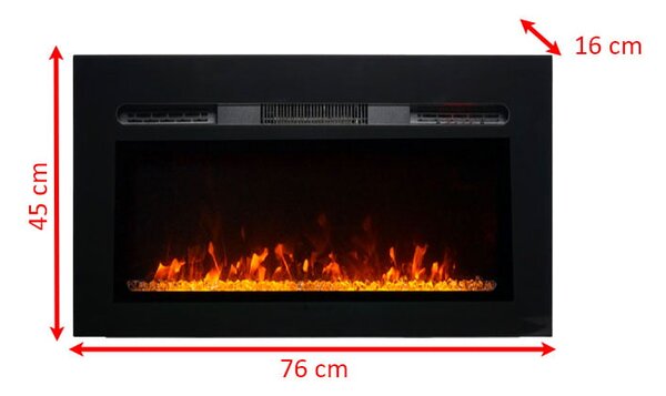 Camino elettrico ElectricSun PAULA vetro XXS nero, a parete, a pavimento o incorporabile, 3 colori L76xH45cm