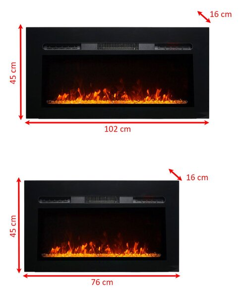 Camino elettrico ElectricSun PAULA vetro XXS nero, a parete, a pavimento o incorporabile, 3 colori L76xH45cm