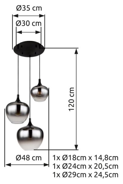 Globo 15548-3H - Lampadario a sospensione con filo MAXY 3xE27/40W/230V nero