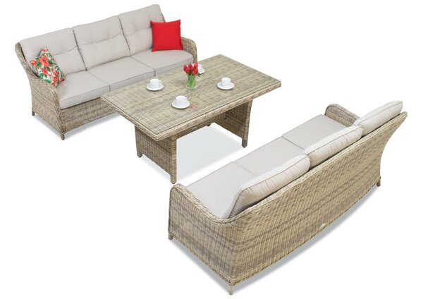 Set in rattan Toledo Apetito con un grande tavolo per 6 persone in Garden Point beige