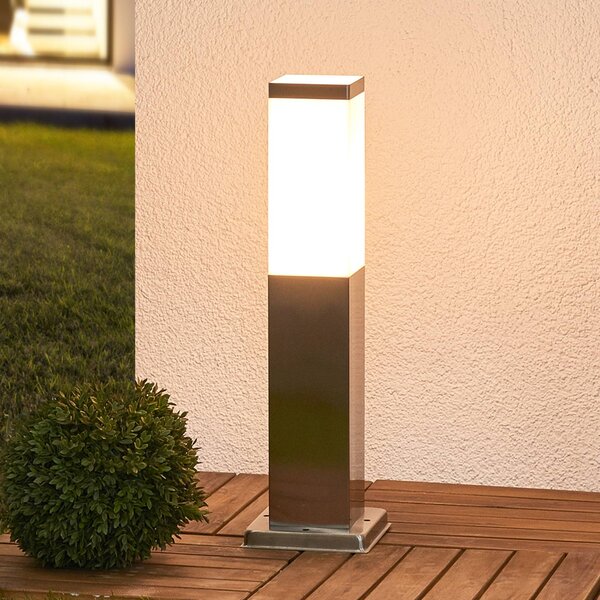 Lindby lampioncino Lorian, 45 cm, acciaio inox, IP44, E27 Lorian Lindby, dimmerabile, Alluminio / Grigio / Zincato, Acciaio Inox, Moderno, Lampada da esterni