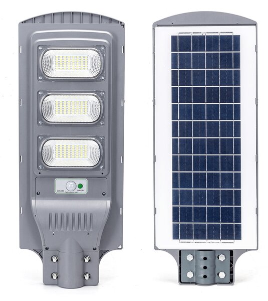 Lampione stradale Led 150W Grigio con pannello solare IP65 Bianco freddo 6500K con sensore crepuscolare e di movimento Aigostar