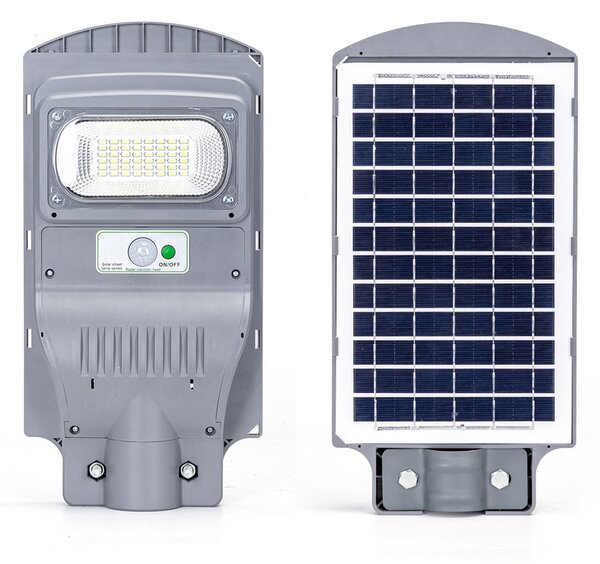 Lampione stradale Led 50W Grigio con pannello solare IP65 Bianco freddo 6500K con sensore crepuscolare e di movimento Aigostar