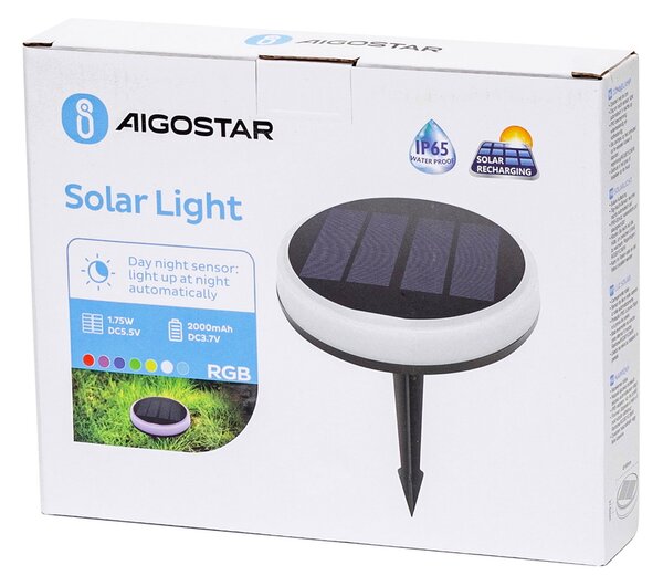 Faretto segnapassi Led 0,6W Bianco e Nero con pannello solare IP65 RGB con sensore crepuscolare Aigostar