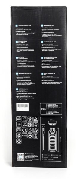 Lampione stradale Led 200W Grigio con pannello solare IP65 Bianco freddo 6500K con sensore crepuscolare e di movimento Aigostar