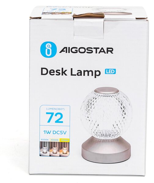 Lampada da tavolo Led touch Sphere Beige 1W a batteria ricaricabile USB Type-C con luce regolabile Aigostar