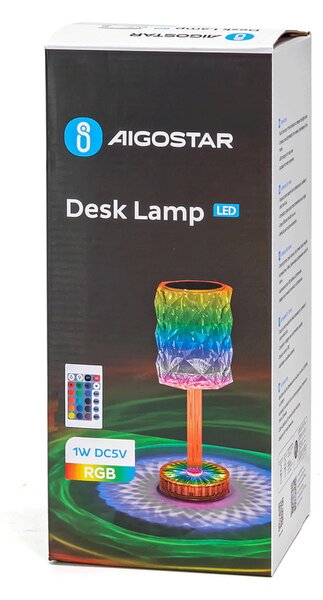 Lampada da tavolo Led touch Gibus Diamond RGB 1W portatile a batteria ricaricabile USB Type-C Aigostar