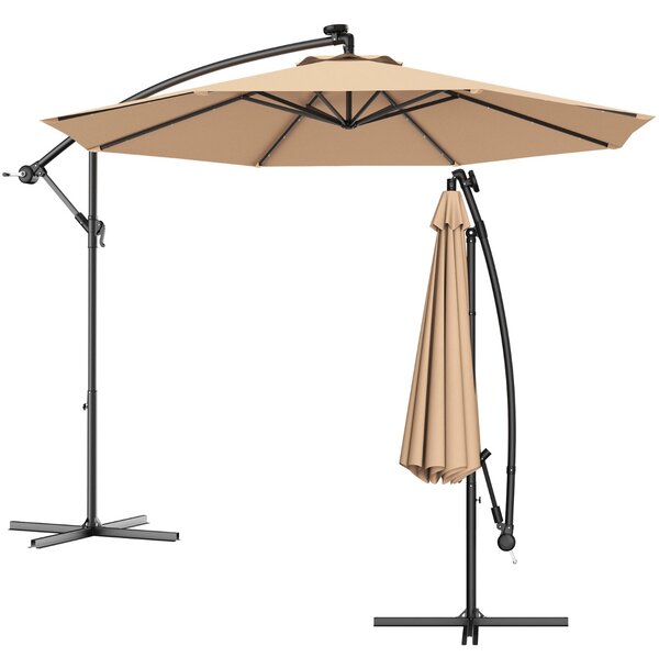 Costway Ombrellone LED 3 m per giardino cortile piscina veranda, Ombrellone in poliestere con luci, Beige