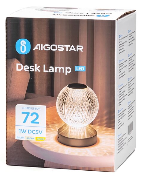 Lampada da tavolo Led touch Sphere Beige 1W a batteria ricaricabile USB Type-C con luce regolabile Aigostar