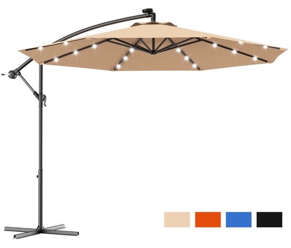Costway Ombrellone LED 3 m per giardino cortile piscina veranda, Ombrellone in poliestere con luci, Beige