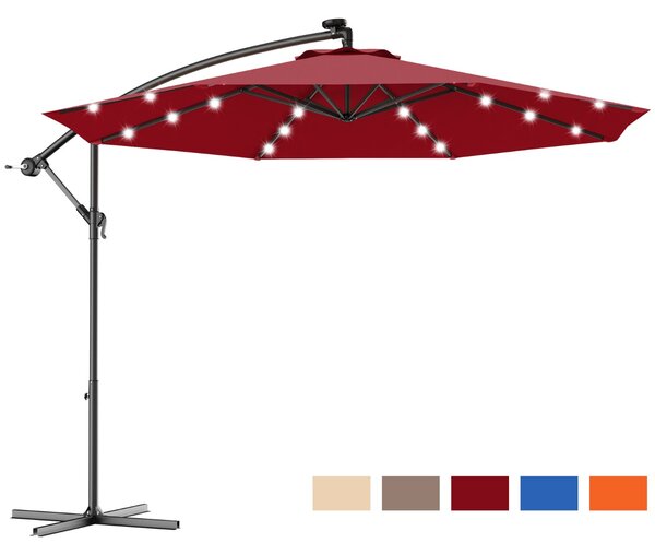 Costway Ombrellone LED 3 m per giardino cortile piscina veranda, Ombrellone in poliestere con luci, Bordeaux