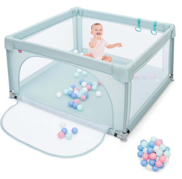 Costway Box per bambini con pareti a rete traspirante, Centro attività con cancelli di sicurezza 120x120x68cm Blu