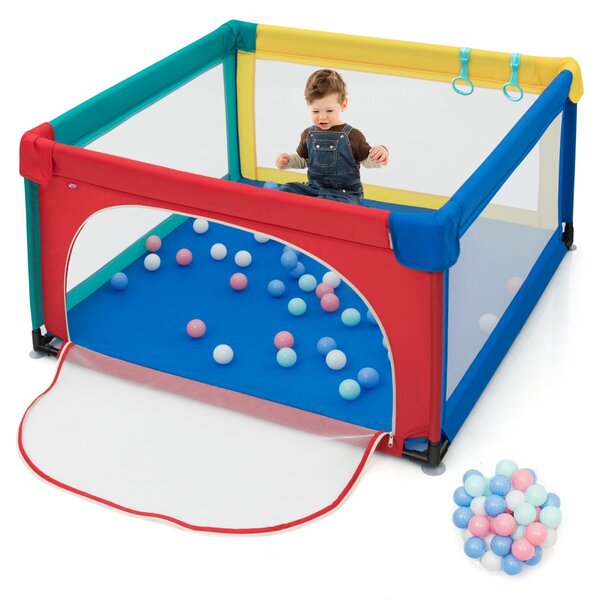 Costway Box per bambini con pareti a rete traspirante, Centro attività con cancelli di sicurezza 120x120x68cm Colorato