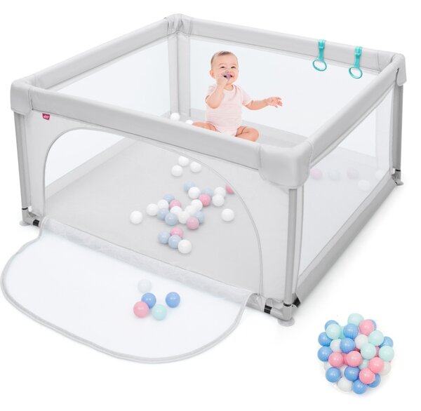 Costway Box per bambini con pareti a rete traspirante, Centro attività con cancelli di sicurezza 126x126x68cm Grigio