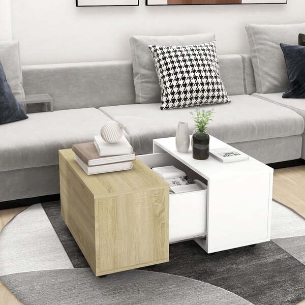 Tavolino Bianco e Rovere Sonoma 60x60x38 cm Legno Multistrato