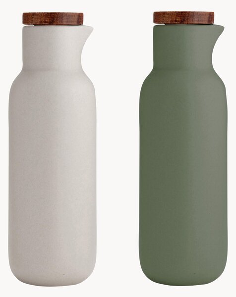 Set dispenser aceto e olio in porcellana e legno di acacia Essentials 2 pz