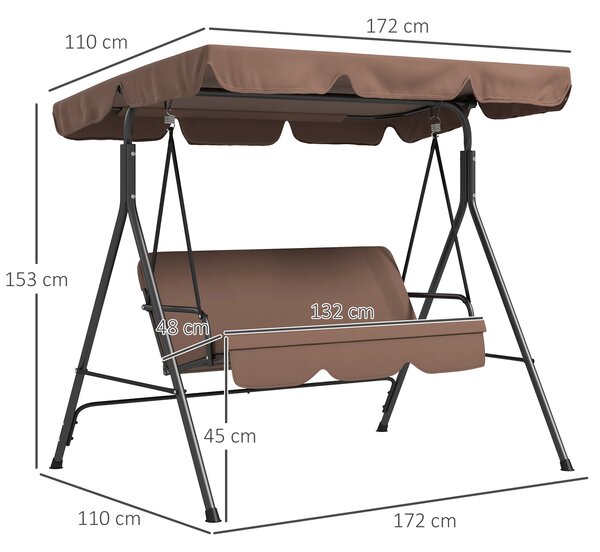 Outsunny Dondolo da Giardino a 3 Posti con Tettuccio Parasole Inclinabile e Cuscini, Dondolo da Esterno, 172x110x153 cm, Marrone e Nero | Aosom Italy