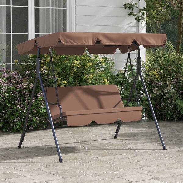 Outsunny Dondolo da Giardino a 3 Posti con Tettuccio Parasole Inclinabile e Cuscini, Dondolo da Esterno, 172x110x153 cm, Marrone e Nero | Aosom Italy