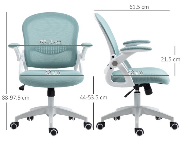Vinsetto Sedia da Ufficio Girevole con Rotelle e Altezza Regolabile, in Tessuto a Rete, Carico 135 kg, 65.5x61.5x88-97.5cm, Azzurro | Aosom Italy