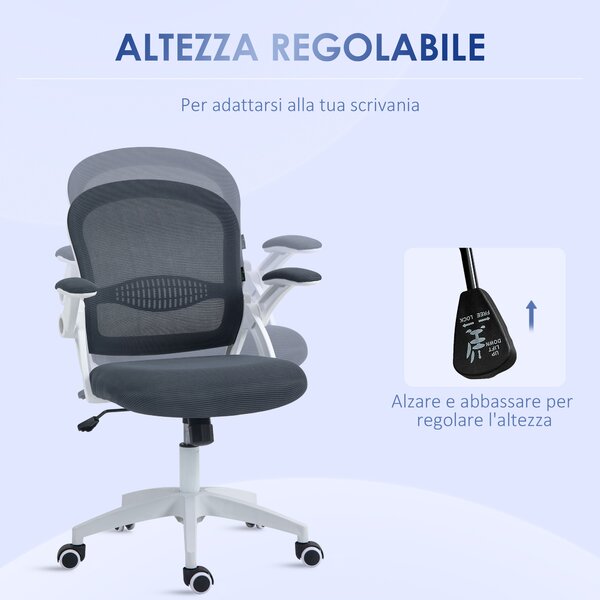 Vinsetto Poltrona da Ufficio Girevole con Schienale a Rete e Altezza Regolabile, Sedia da Ufficio Ergonomica, 65.5x61.5x88-97.5cm, Grigio|Aosom Italy