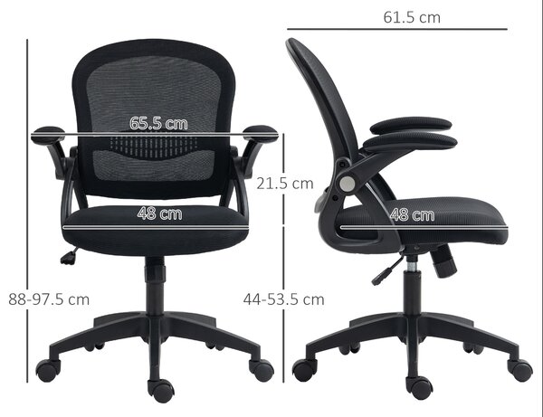Vinsetto Sedia da Ufficio Ergonomica con Schienale curvato a Rete e Altezza Regolabile, leva a gas, 65.5x61.5x88-97.5cm, Nero| Aosom Italy