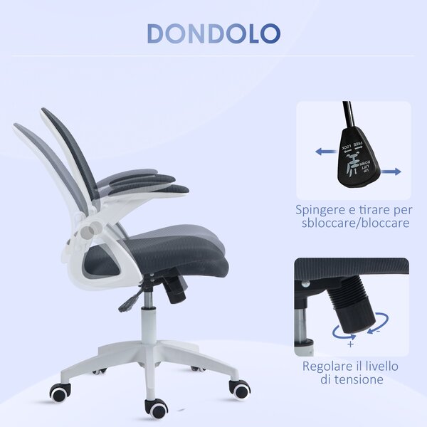 Vinsetto Poltrona da Ufficio Girevole con Schienale a Rete e Altezza Regolabile, Sedia da Ufficio Ergonomica, 65.5x61.5x88-97.5cm, Grigio|Aosom Italy