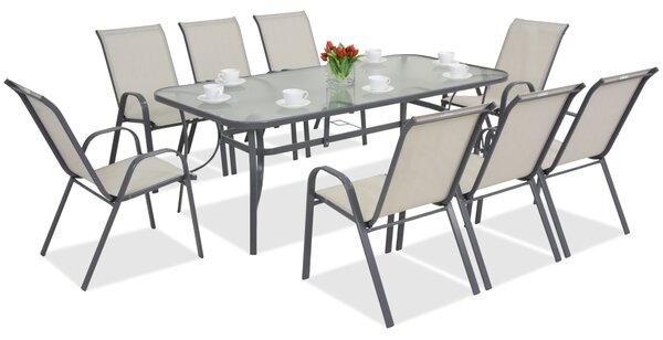 Mobili da giardino in metallo Modena per 8 persone con un grande tavolo di Garden Point grigio chiaro
