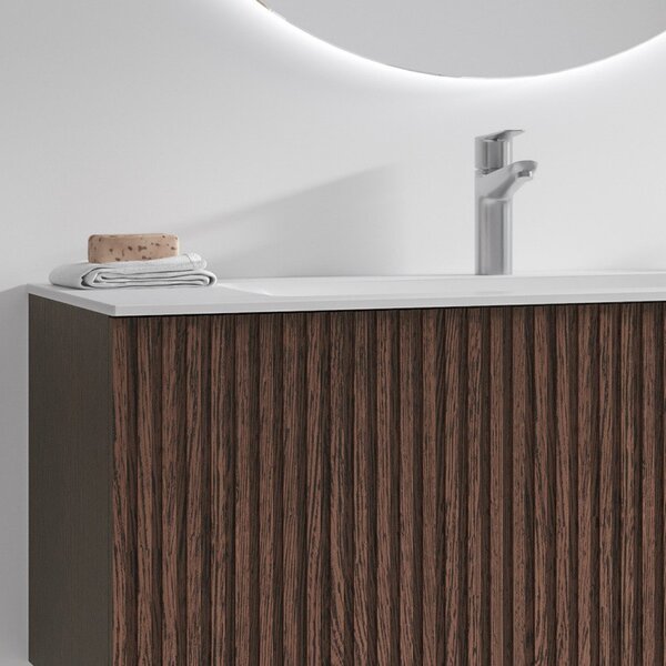 Mobile bagno sospeso 100cm effetto cannettato con lavabo incasso KDS-100L - KAMALU