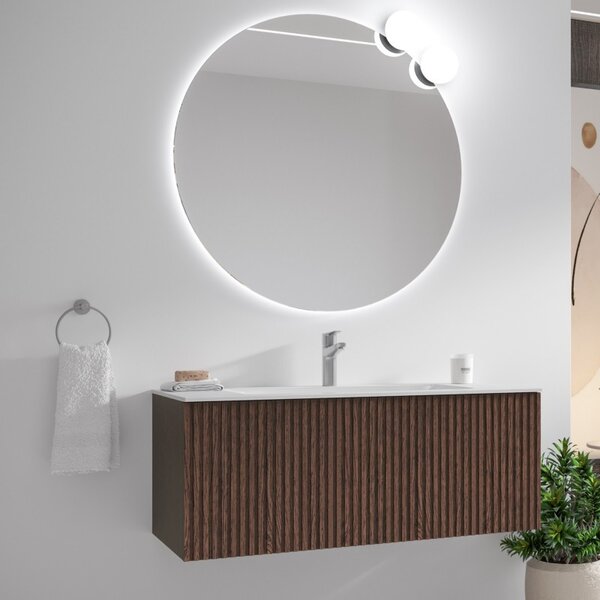 Mobile bagno sospeso 100cm effetto cannettato con lavabo incasso KDS-100L - KAMALU
