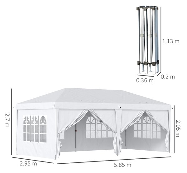 Outsunny Gazebo Pieghevole con 6 Pannelli Laterali da Giardino e Esterno, 585x295 cm, Bianco | Aosom Italy