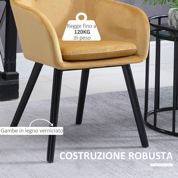 HOMCOM Set di 2 Sedie per Sala da Pranzo con Cuscino per Seduta in Velluto, Sedie Pranzo Design con Braccioli e Gambe in Legno, Giallo | Aosom Italy