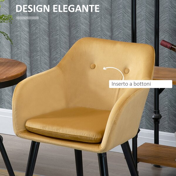 HOMCOM Set di 2 Sedie per Sala da Pranzo con Cuscino per Seduta in Velluto, Sedie Pranzo Design con Braccioli e Gambe in Legno, Giallo | Aosom Italy