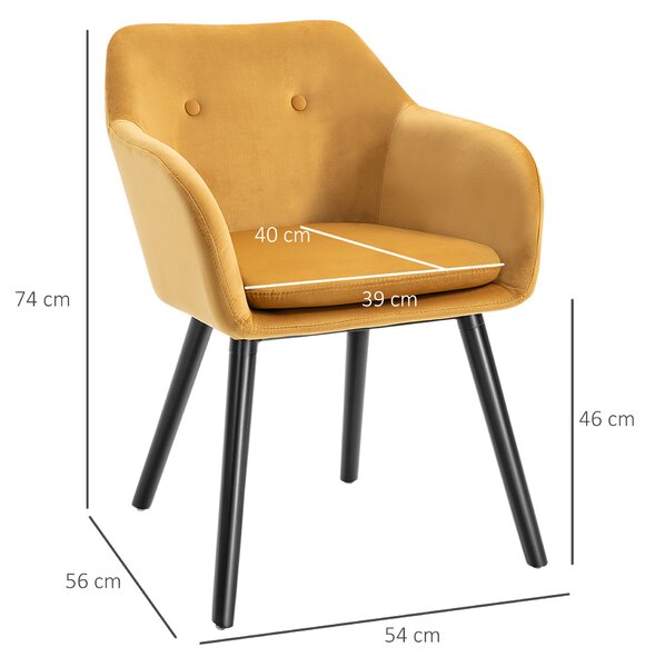 HOMCOM Set di 2 Sedie per Sala da Pranzo con Cuscino per Seduta in Velluto, Sedie Pranzo Design con Braccioli e Gambe in Legno, Giallo | Aosom Italy