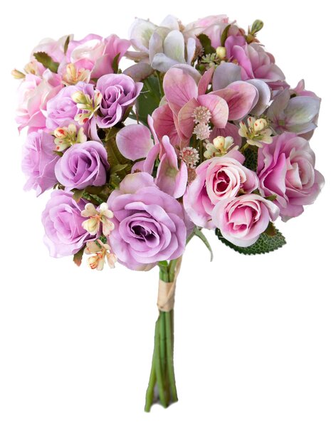 Set 4 Bouquet Artificiali Rose Ortenzie 36 cm