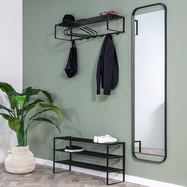 Attaccapanni da parete nero in metallo con scaffale 100 cm Rex – Spinder Design