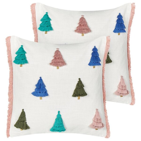 Set di 2 cuscini decorativi in cotone multicolore 45 x 45 cm Motivo natalizio Stampa albero di Natale Accessori Decorazione festiva Beliani