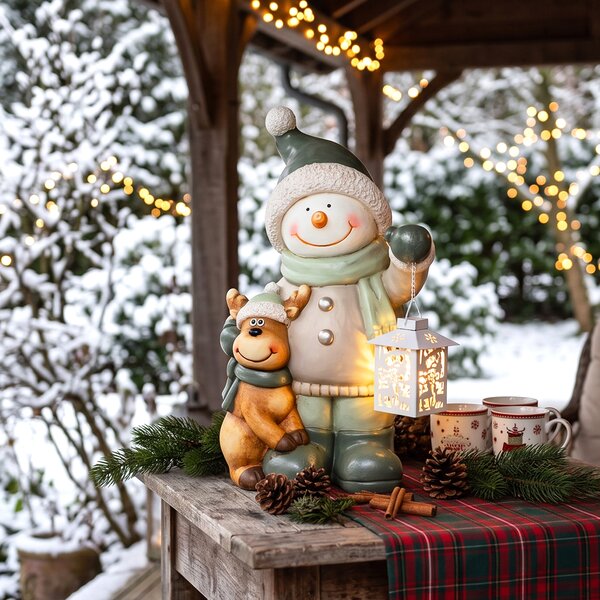HOMCOM Decorazione Natalizia Pupazzo di Neve 43 cm con Lanterna LED e Timer | Aosom Italy