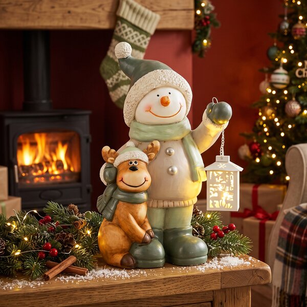 HOMCOM Decorazione Natalizia Pupazzo di Neve 43 cm con Lanterna LED e Timer | Aosom Italy