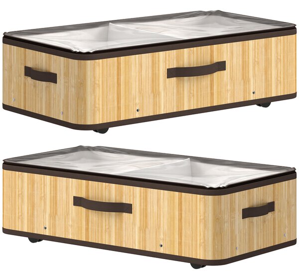 HOMCOM Set 2 Contenitori Sottoletto 60 L con Ruote e Coperchio, 78,5x43x23 cm, Naturale | Aosom Italy