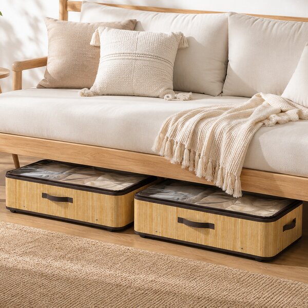 HOMCOM Set 2 Contenitori Sottoletto 60 L con Ruote e Coperchio, 78,5x43x23 cm, Naturale | Aosom Italy