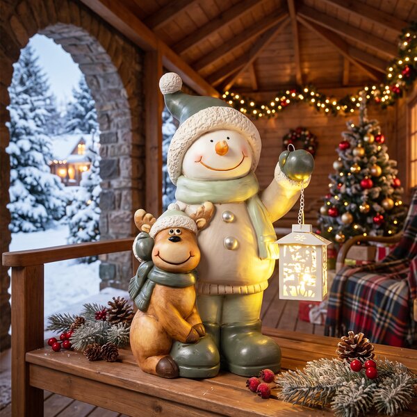 HOMCOM Decorazione Natalizia Pupazzo di Neve 43 cm con Lanterna LED e Timer | Aosom Italy