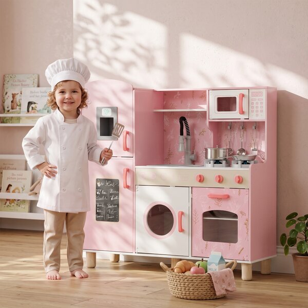 AIYAPLAY Cucina giocattolo con luci, suoni, forno e microonde, Rosa | Aosom Italy