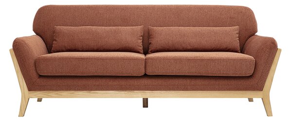 Divano scandinavo a 3 posti in tessuto effetto velluto testurizzato terra bruciata e legno chiaro YOKO