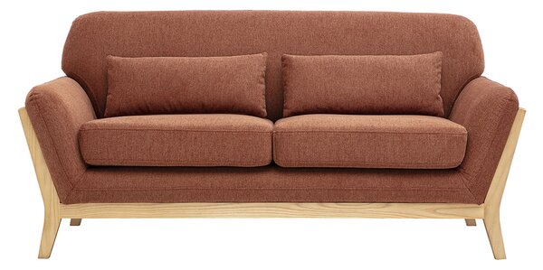 Divano scandinavo 2 posti in tessuto effetto velluto texturizzato terra bruciata e legno chiaro YOKO