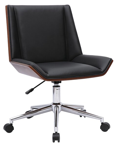 Sedia da ufficio su ruote design nera, legno scuro e acciaio cromato MELKIOR