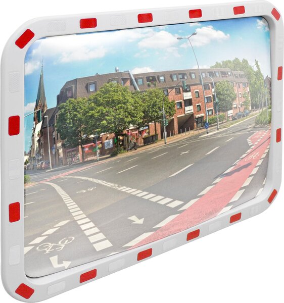 ECD Germany Specchio stradale rettangolare 60x80 cm Riflettori bianco-rossi e staffa, plastica ABS, resistente alle intemperie