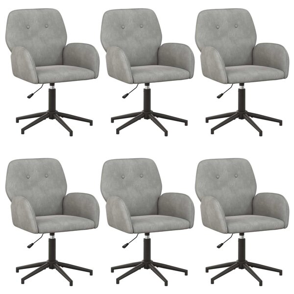 VidaXL Sedie girevoli, 6 pezzi, 54 x 55 x 90 cm, grigio chiaro, tessuto velluto (V)