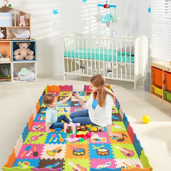 Costway Tappetino EVA con 125 pezzi con strumenti musicali, Materassino spazioso spesso per bambini e neonati Colorato>