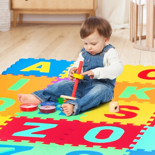 Costway Tappetino puzzle in EVA con 72 pezzi per bambini e neonati, Tappetino in schiuma con alfabeto e numeri staccabili>