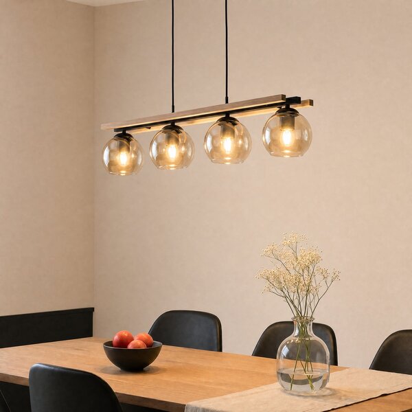 Lampada a sospensione Lindby, Enrique, dimmerabile, Legno, Soggiorno, Vetro, Moderno